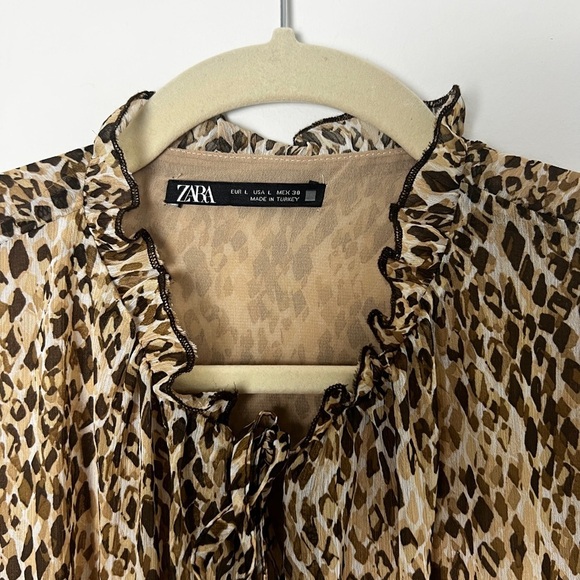 ZARA Brown Tan Abstract Snakeskin Print Chiffon Smocked Waist Boho Mini … - Picture 11 of 14